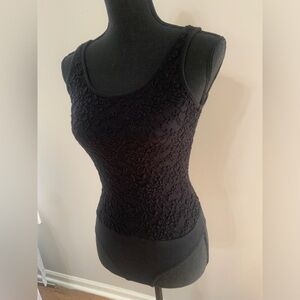 Ambiance Apparel Black Mesh Bodysuit with Floral Detail, Small